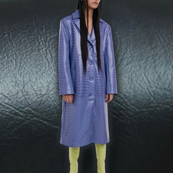 NWOT Hosbjerg Vegan Leather ‘Irah Croc Embossed Coat’ in “Dust Blue” Size Medium - Picture 4 of 16